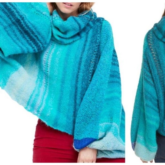Free People Cloud Kicker Sweater XS S Ombre Blue Cowl Neck Alpaca Blend Balloon - Picture 4 of 12